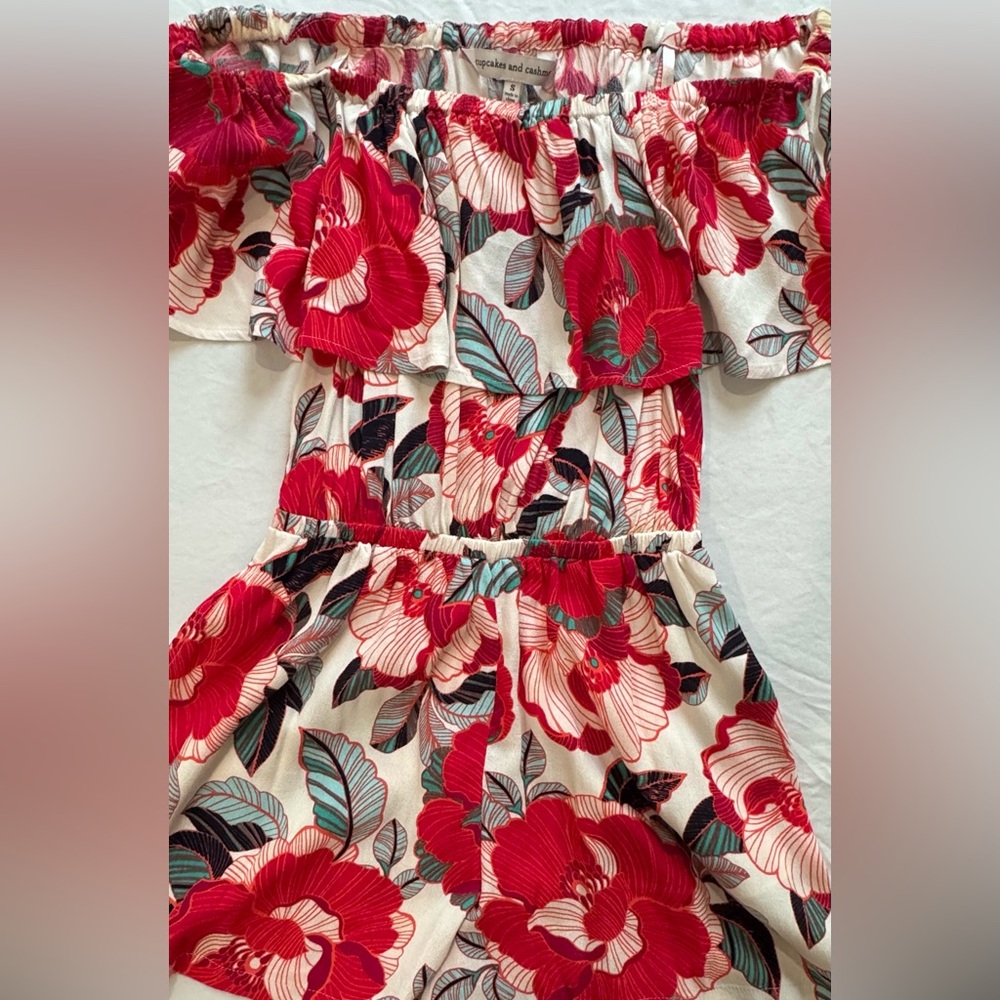 cupcakes & cashmere Red and Cream Floral  Romper